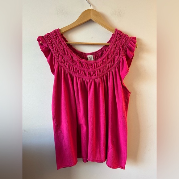 Free People We The Free Pink Smocked off the shoulder top size m - Picture 8 of 8